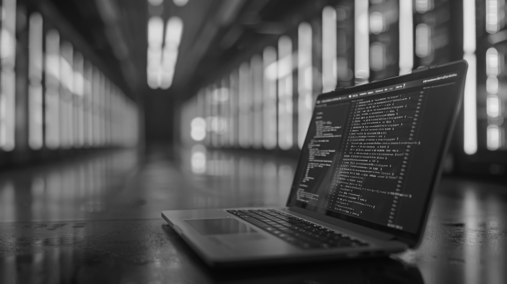 laptop displaying code in a futuristic room 2026 03 18 16 17 18 utc